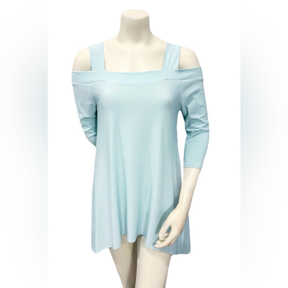 Pretty Woman Blue Cold Shoulder Tunic Top Size Small Made in USA